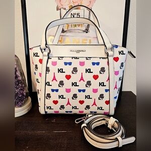 Karl Lagerfeld White and Multicolor Medium  Tote Bag.
